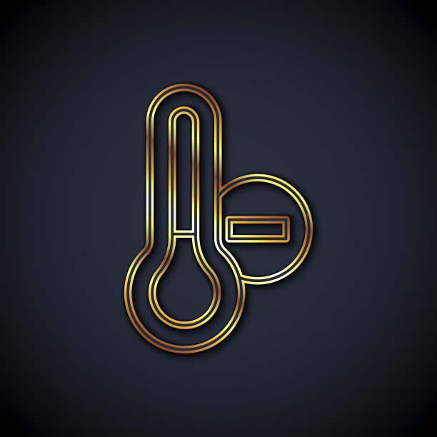 金线气象温度计测量图标孤立的黑色背景。温度计设备显示热或冷天气。向量图片下载