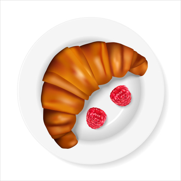 美味新鲜的羊角面包。旋转烤牛角面包孤立在白色。烘烤产品的午餐，早餐。法国早餐。向量现实的例证。3 d渲染。图片下载