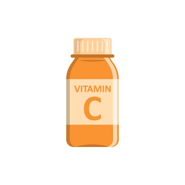 维生素C图标的扁平风格。瓶子与药丸矢量插图在白色孤立的背景。药房签约经营理念。图片下载