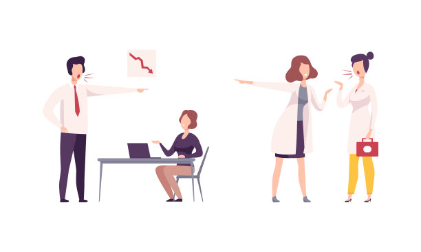 愤怒的男主管和女主管对员工和下属吼叫图片下载