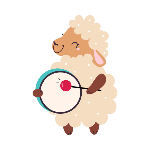 有趣的毛羊角色打鼓表演音乐会矢量插图图片下载