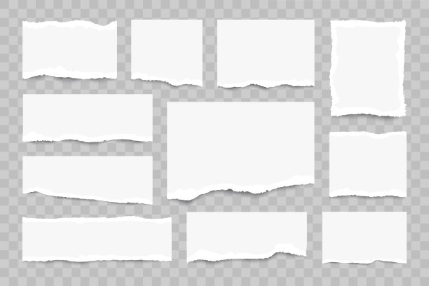 白色撕纸集。逼真的撕掉的白色页面。收集撕破的纸币。现实的纸屑。矢量插图。图片下载
