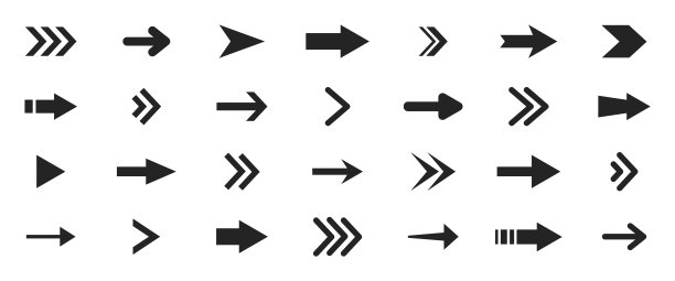 箭头黑色图标设置。矢量箭头。不同的箭头图标的集合。箭头图标。光标，网页设计的指针，界面。矢量插图。图片下载