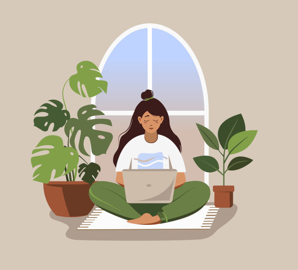 女性笔记本电脑。居家办公图片下载