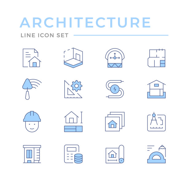 建筑彩色线性图标合集图片下载