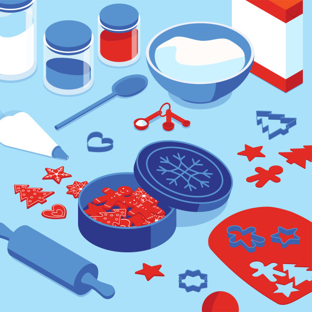 彩色等长矢量圣诞插图-姜饼饼干图片下载