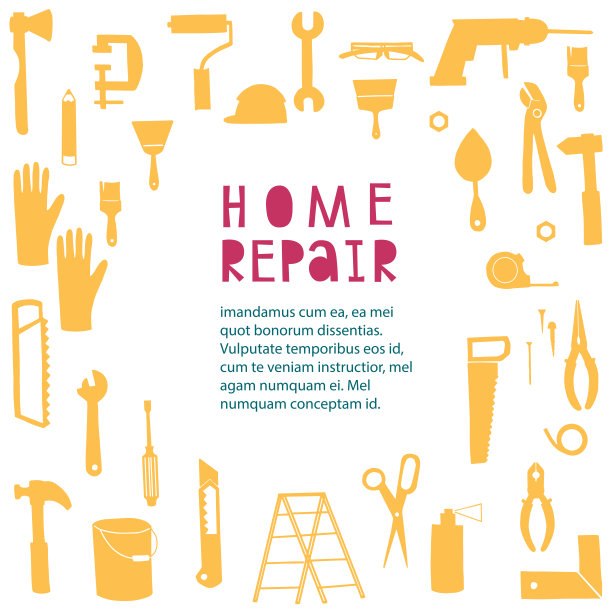 在白色背景矢量插图上设置所有的工具供应给家庭修理建造者图片下载