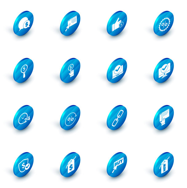 在屏幕上设置网上购物，手持硬币，折扣率标签，放大镜美元，24小时时钟，电脑显示器和笔记本电脑图标。向量图片下载