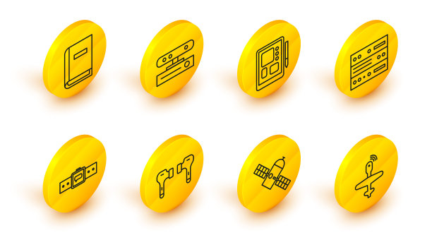 设置线无人机无人机，卫星，空气耳机，智能手表，服务器，数据，Web主机，图形平板电脑，运动传感器和用户手册图标。向量图片下载