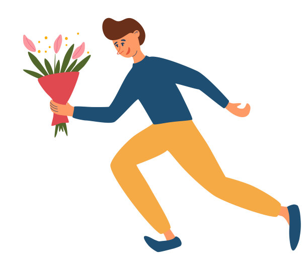 手捧鲜花奔跑的男人素材图片