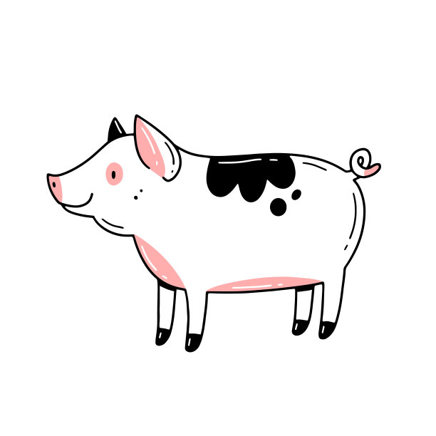 可爱的猪在线性涂鸦风格。矢量插图与农场动物。图片下载