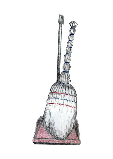 手绘铅笔清洁工具扫帚和簸箕。图片下载