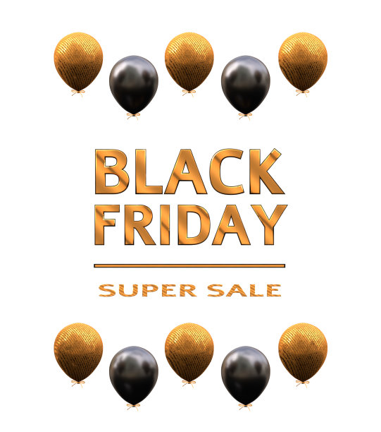 白色的气球上写着黑色星期五的设计。三维演示图片下载