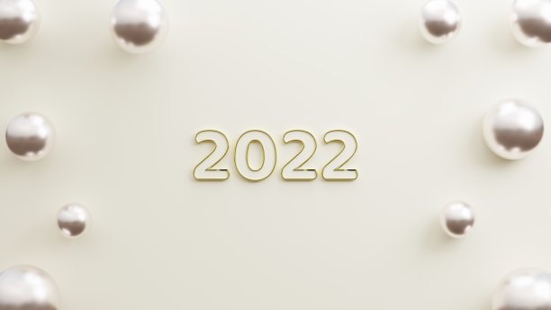 新年快乐2022金文本与优雅的背景与现实的气球黄金。复制空间灰色背景。3 d演示呈现图片下载