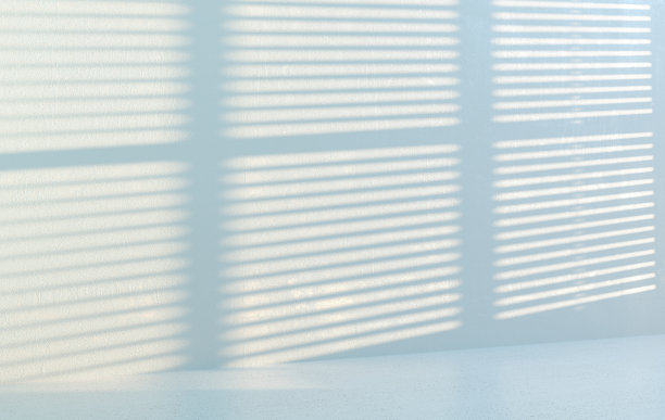 房间的3d渲染，墙上有百叶窗的阴影。厨房或浴室室内模拟产品展示图片下载