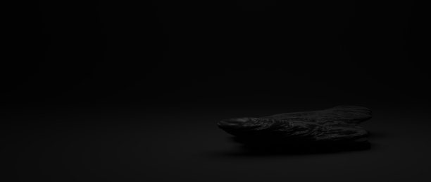 3D黑、石、石木台展示。复制空间横幅背景。化妆品或美容产品促销模型。粗灰色，台阶木黑色底座。新潮的极简主义旗帜，3D渲染图片下载