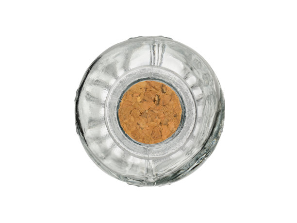 空玻璃瓶，用软木塞塞上。孤立在白色背景下，俯视图图片下载