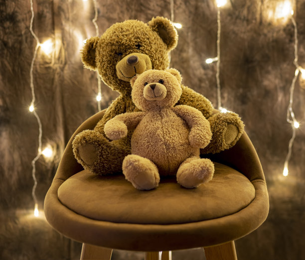 两只可爱的泰迪熊坐在椅子上图片下载