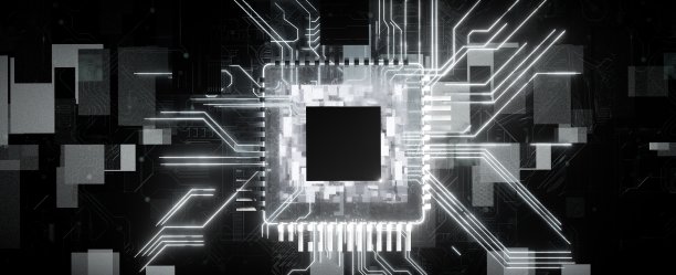 赛博朋克AI的3D渲染。电路板。技术背景。中央计算机处理器CPU和GPU的概念。数字芯片主板。技术科学背景。图片下载