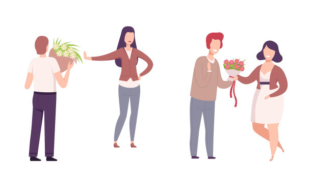 男人将花束送给女人图片下载