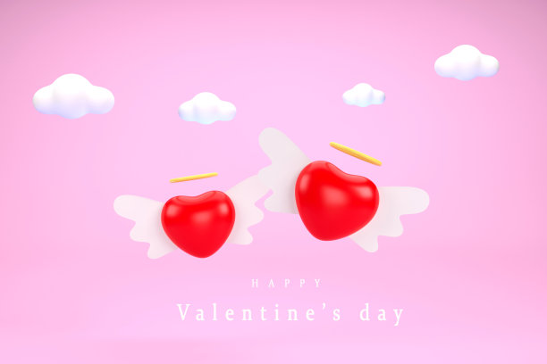 红色天使的心和翅膀在粉红色的背景。情人节的概念。图片下载