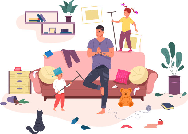 爸爸和孩子混乱平静的父亲沉思之中图片下载