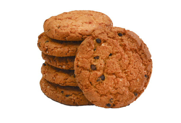 自制的巧克力饼干放在白色的背景上，节日的糖果和款待图片下载