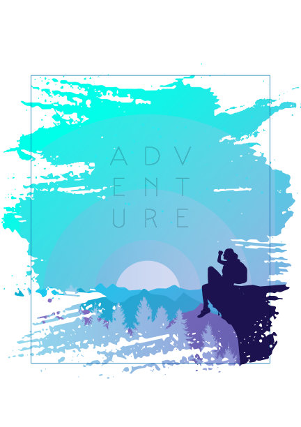 山的风景。笔触的框架。徒步旅行。冒险。探索、探索、观察自然的旅游理念。多边形极简平面设计。矢量插图。图片下载