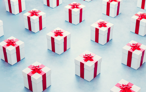 红丝带背景的礼品盒图片下载