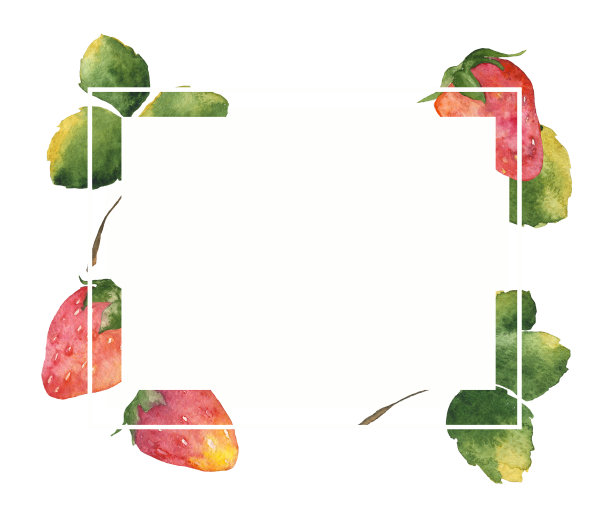 草莓健康有机食品框架水彩画风格。水彩画手画野生水果的背景，纹理，包装图案或菜单。浆果和树叶剪贴画。副本的空间。图片下载