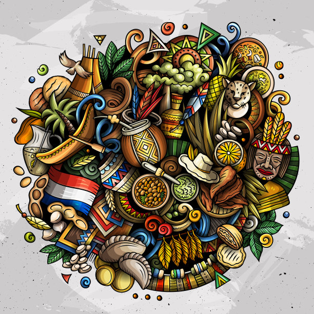 巴拉圭手绘卡通涂鸦插图。图片下载