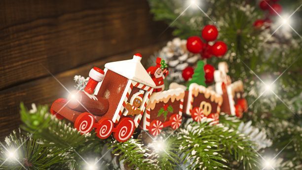 圣诞照片卡片软焦点与玩具火车图片下载