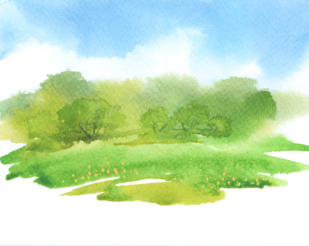 夏季草甸景观。抽象水彩画和丙烯酸流墨涂画。彩色画布纹理背景。图片下载