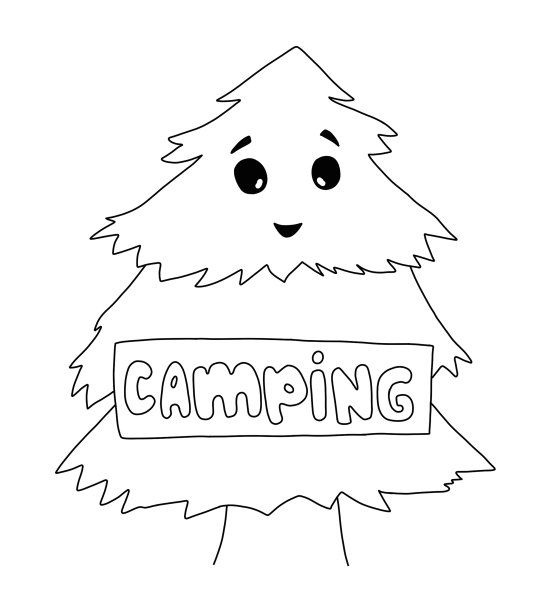 轮廓微笑的冷杉树与露营的标志图片下载
