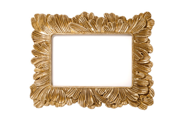 金色相框空和孤立的白色背景。复古，装饰元素与您的设计或文本的自由空间。框架模型。图片下载