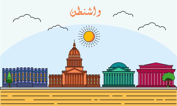 华盛顿天际线与线条艺术风格矢量插图。现代城市设计矢量。阿拉伯语:华盛顿图片下载