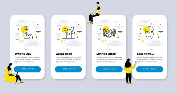 与手机支付、旗帜和桂冠奖相关的商务图标矢量素材图片下载