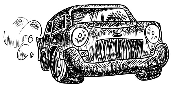 驾驶汽车的复古风格，手绘在白色背景上。图片下载