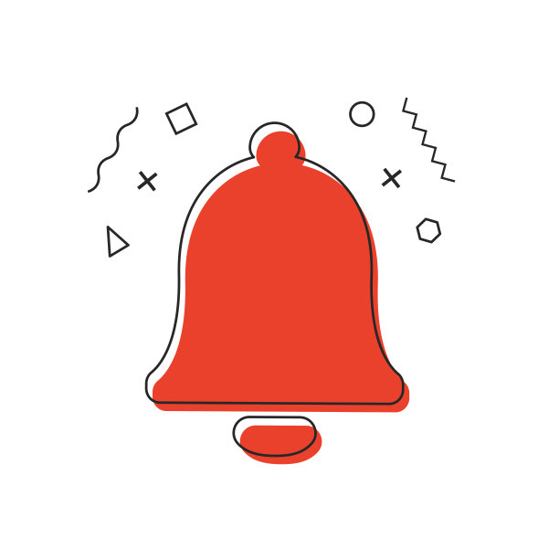 通知铃图标与几何形状在白色背景。报警的象征。进入收件箱的信息。响了警钟。社交媒体元素。向量图片下载