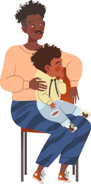 小胡子男人和排队的小孩图片下载