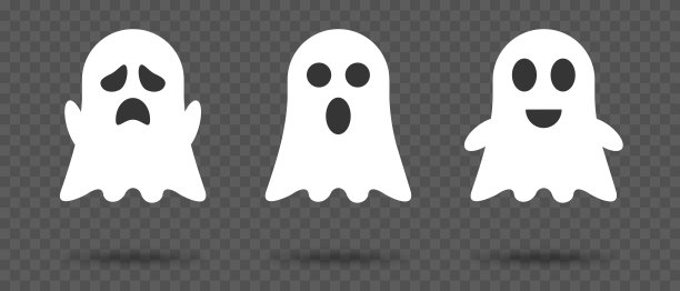 三个可爱的幽灵。鬼魂涂鸦。矢量图图片下载
