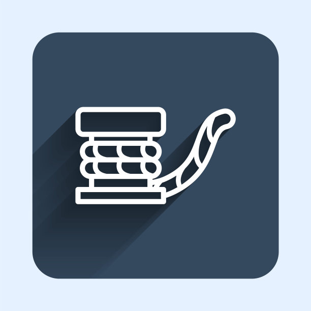 白色绳索系在码头图标上，与长阴影背景隔离。蓝色方块按钮。向量图片下载