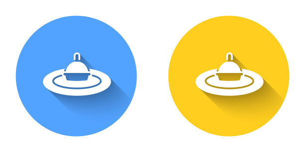 白色钓鱼漂浮在水图标孤立与长阴影背景。渔具。圆按钮。向量图片下载