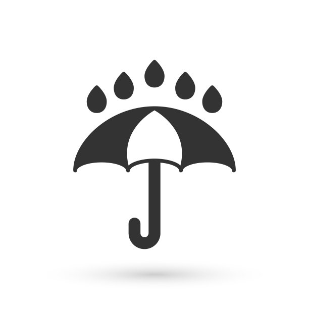 灰色的伞和雨滴图标孤立在白色的背景。防水图标。保护、安全、安全理念。耐水的象征。向量图片下载