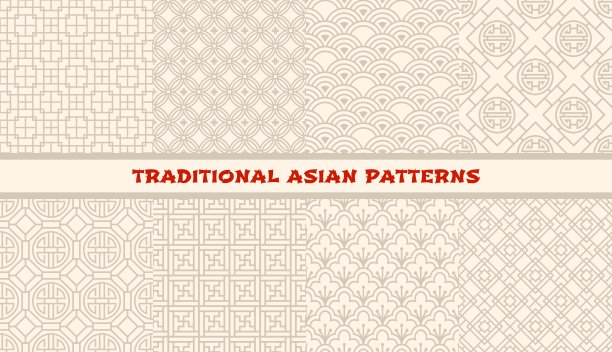 亚洲几何，花卉装饰图案无缝图片下载