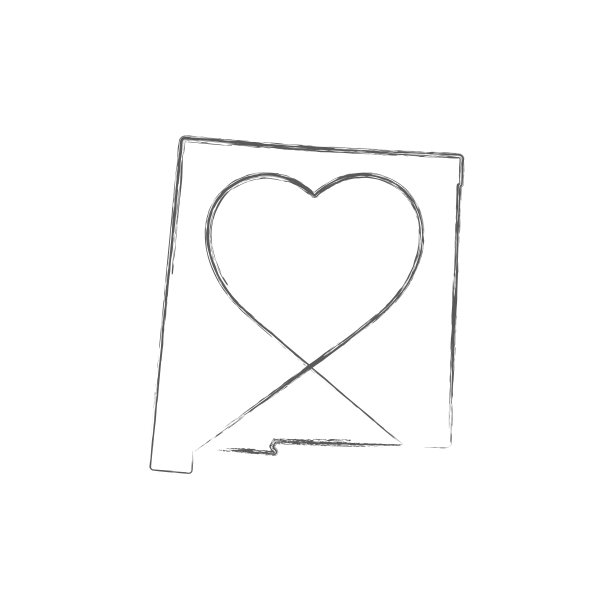 美国新墨西哥州手绘铅笔草图轮廓图和手写的心形。矢量图图片下载