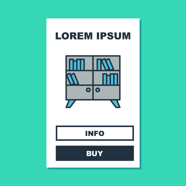 填充轮廓图书馆书架图标孤立在绿松石背景。向量图片下载