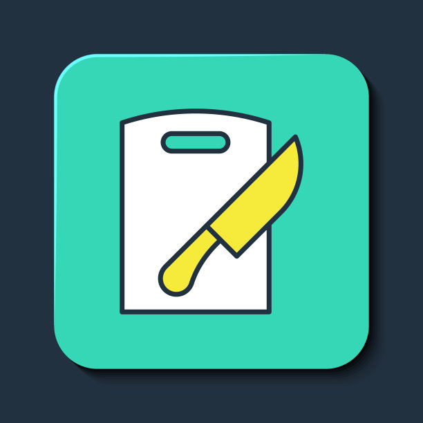 填充轮廓切割板和刀图标孤立在蓝色背景。切菜板的象征。餐具的象征。绿松石平方按钮。向量图片下载