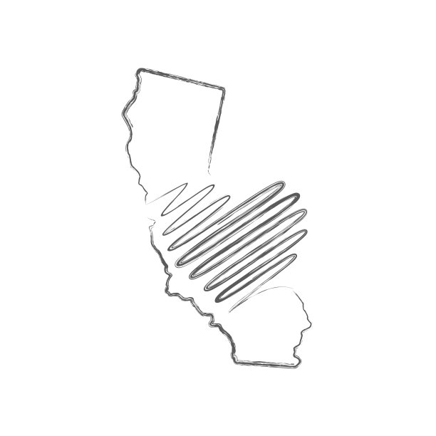 美国加利福尼亚州手绘铅笔草图轮廓图和手写的心形。矢量图图片下载