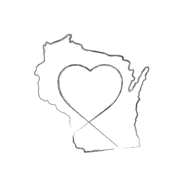 美国威斯康辛州手绘铅笔草图轮廓图和手写的心形。矢量图图片下载